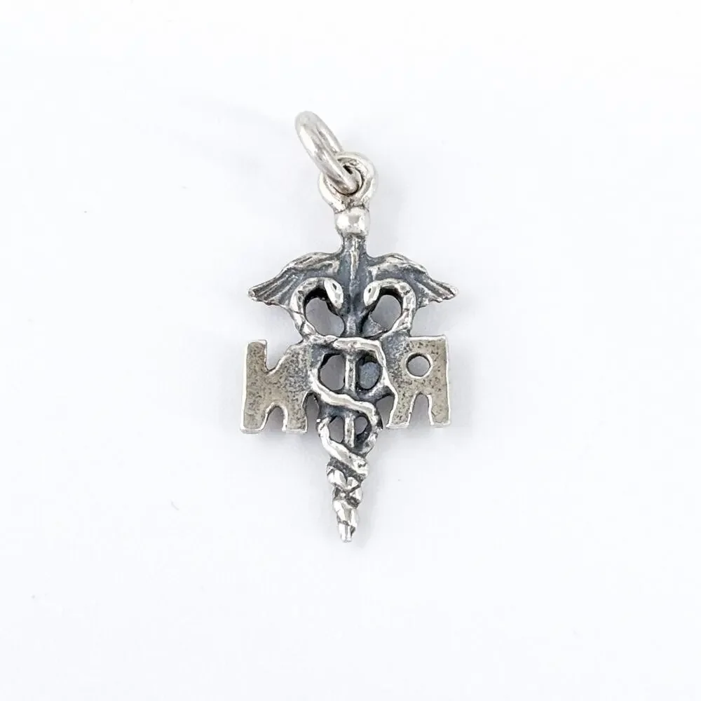 Vintage Sterling Silver 925 RN Caduceus Nurse Charm Pendant